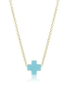 New Enewton Turquoise Blue Signature Cross Pendant Gold-filed 16" Chain Necklace